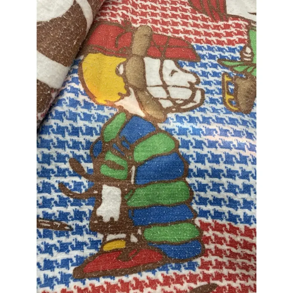 Vintage Peanuts Snoopy Acrylic Blanket – Cheer Baseball Lucy Charlie Satin Trim